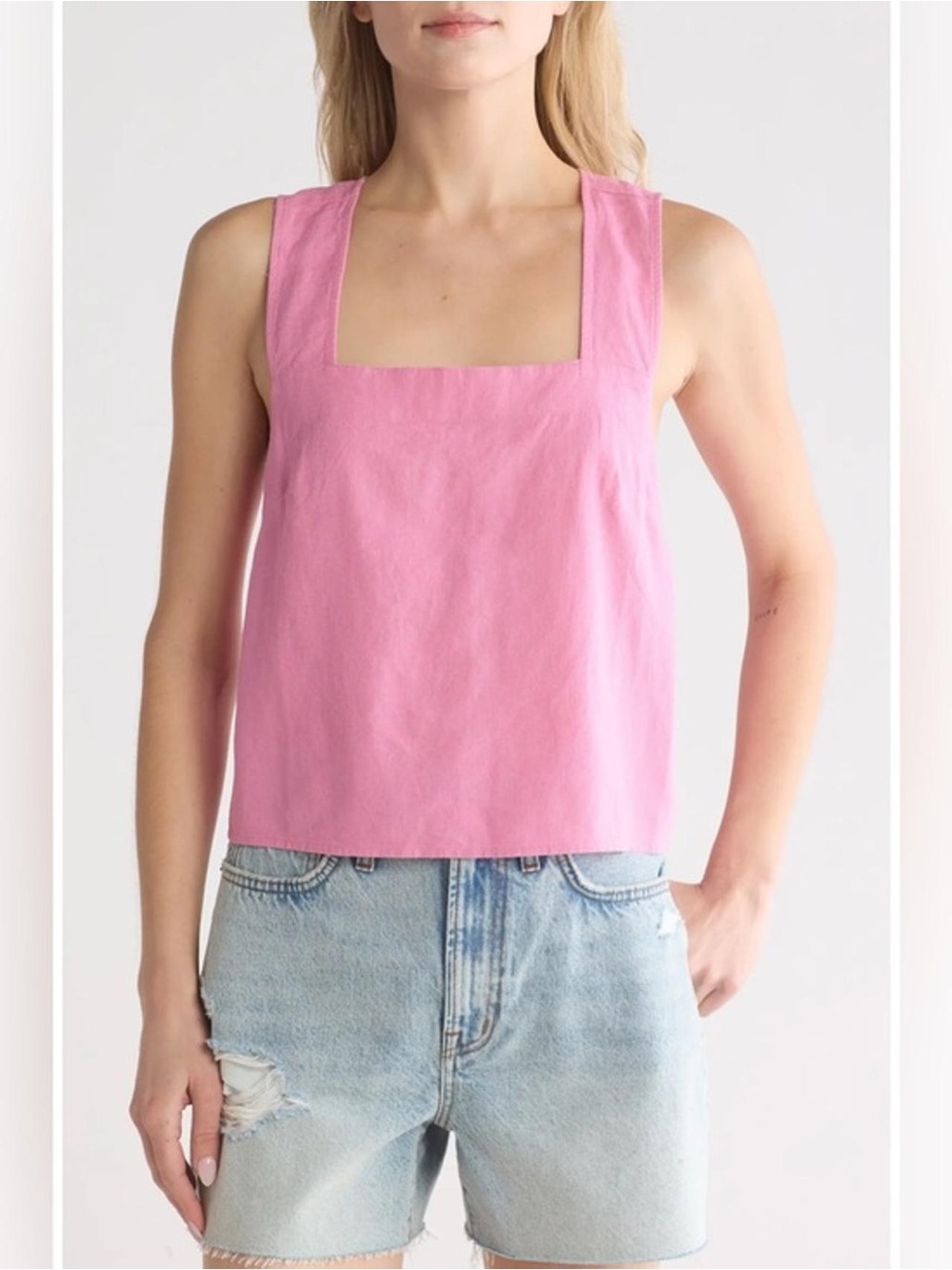 Madewell Bright Pink Linen Square-Neck Tank